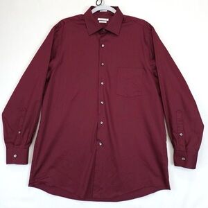 Van Heusen Tall Dress Shirt Maroon 18 35/36 Button Front Dress Shirt
